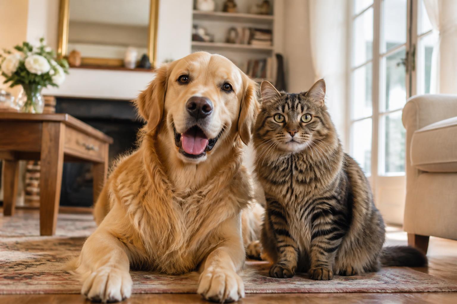 Un chien et un chat heureux ensemble à la maison